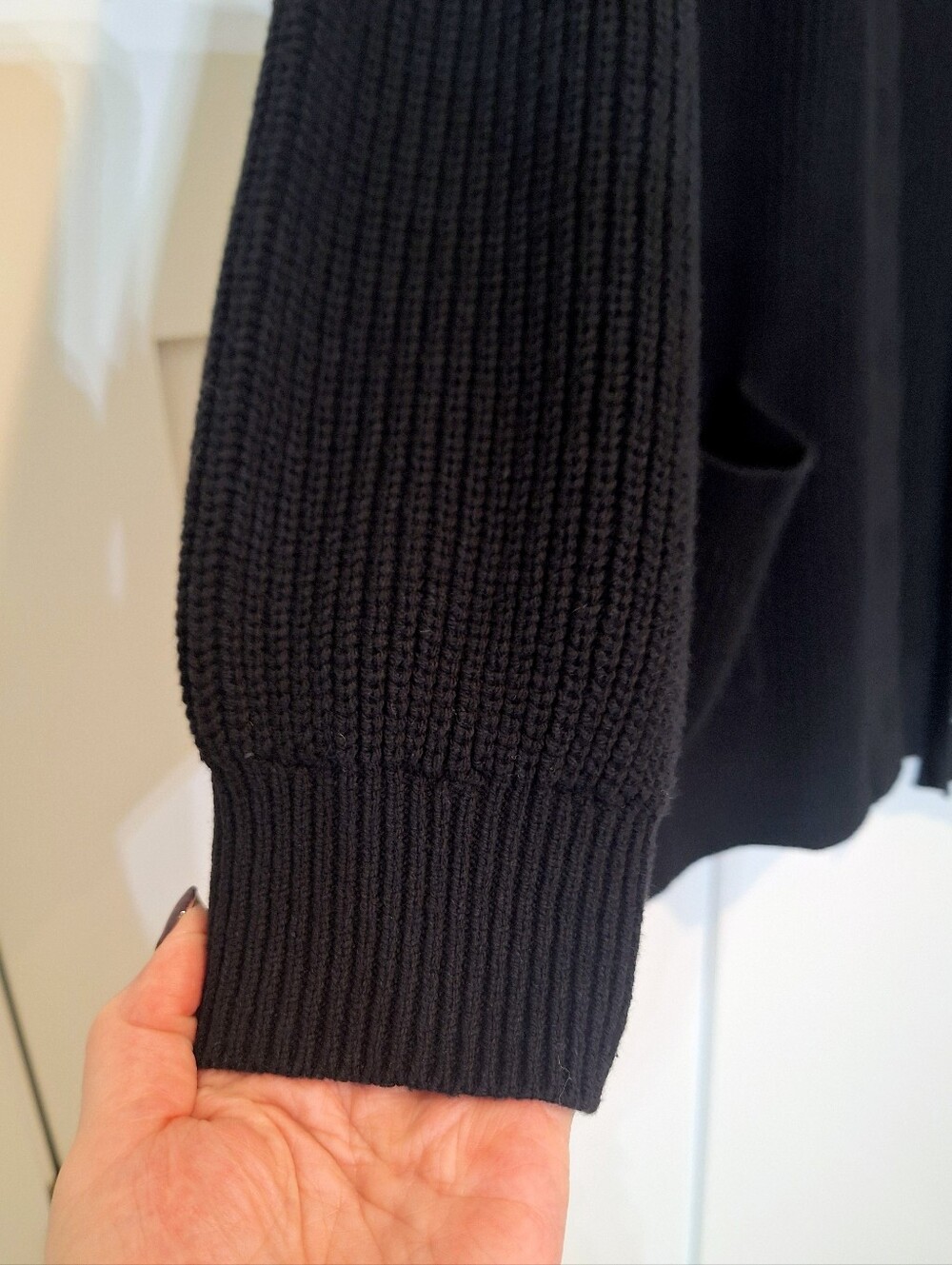 Loft Cardigan Grandpa Style Button Down Knit Sweater Stretch Pockets Black XL - Picture 7 of 13